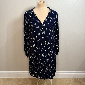 GAP Ruffle‎ Tiered Mini Dress Navy Blue Floral Size Large Tall Boho Cottagecore